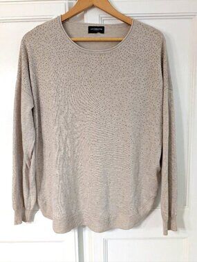 Like New Liz Claiborne Career Woman Shimmer Rhinestones Sweater, Oatmeal, Size L